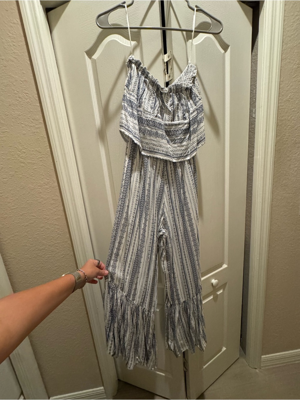 Striped Blue & White Ruffle Jumpsuit - Women